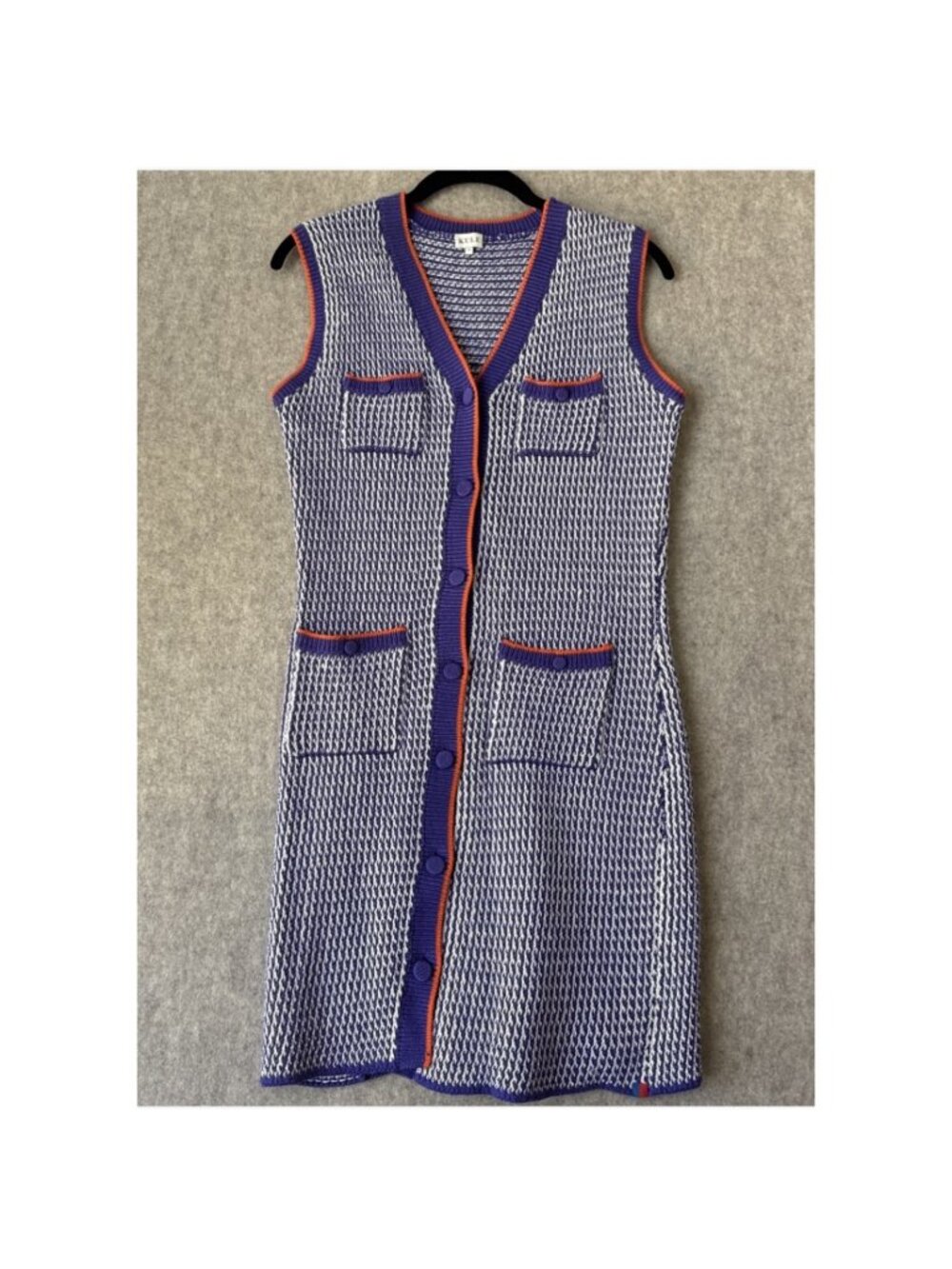 KULE  Knit Sweater Vest Dress Womens XS Purple White Orange Trim Cotton Linen‎